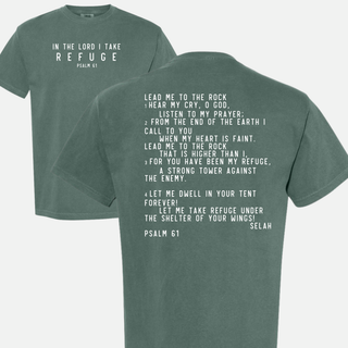 In the Lord I Take Refuge Psalm 61 Comfort Colors Tshirt - Front and Back Design - March 2026 Collection