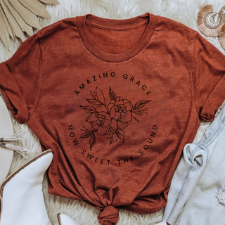 Amazing Grace Floral Graphic Tee With Black Graphic Print