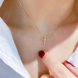 "Gloria" 14k Gold Fill Sterling Silver Cubic Zirconia Cross Necklace