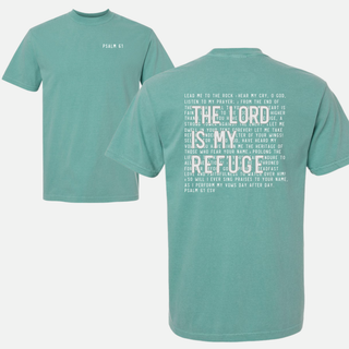 In the Lord I Take Refuge Psalm 61 Comfort Colors Tshirt - Back Design - March 2026 Collection