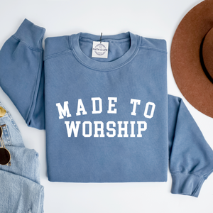 Made to Worship- Light Weight, Comfort Cotton Christian Crewneck Sweatshirt
