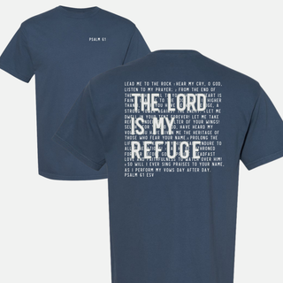 In the Lord I Take Refuge Psalm 61 Comfort Colors Tshirt - Back Design - March 2026 Collection