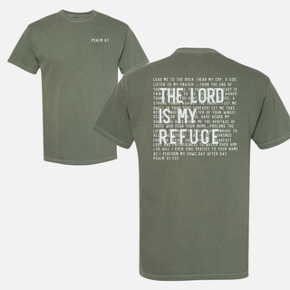 In the Lord I Take Refuge Psalm 61 Comfort Colors Tshirt - Back Design - March 2026 Collection