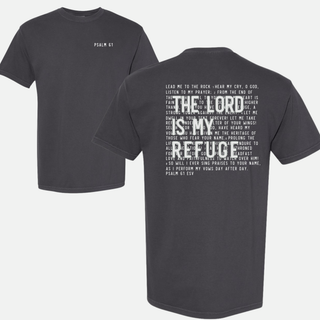 In the Lord I Take Refuge Psalm 61 Comfort Colors Tshirt - Back Design - March 2026 Collection