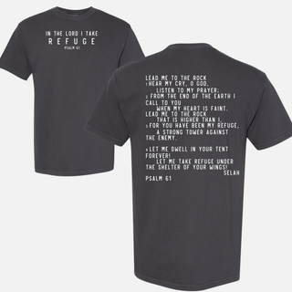 In the Lord I Take Refuge Psalm 61 Comfort Colors Tshirt - Front and Back Design - March 2026 Collection