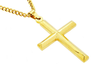 Men's Gold Stainless Steel Cross Pendant With 24" Curb Chain