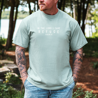 In the Lord I Take Refuge Psalm 61 Comfort Colors Tshirt - Front and Back Design - March 2026 Collection