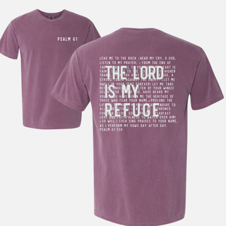 In the Lord I Take Refuge Psalm 61 Comfort Colors Tshirt - Back Design - March 2026 Collection