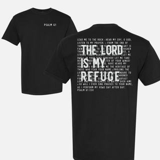 In the Lord I Take Refuge Psalm 61 Comfort Colors Tshirt - Back Design - March 2026 Collection