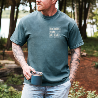 In the Lord I Take Refuge Psalm 61 Comfort Colors T-shirt - Front Only Pocket Design - March 2026 Collection