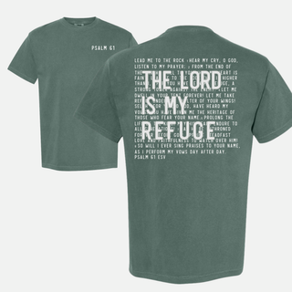 In the Lord I Take Refuge Psalm 61 Comfort Colors Tshirt - Back Design - March 2026 Collection