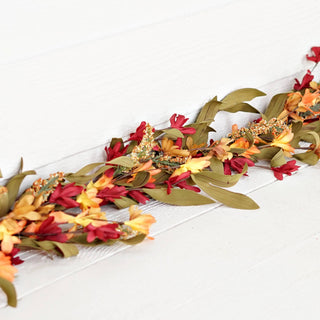 530161- 4ft Garland-Orange Burgundy wild flower with heather