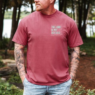 In the Lord I Take Refuge Psalm 61 Comfort Colors T-shirt - Front Only Pocket Design - March 2026 Collection