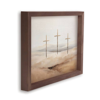 Wonderous Watercolors  Framed Linen Art - Three Crosses