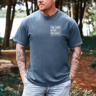 In the Lord I Take Refuge Psalm 61 Comfort Colors T-shirt - Front Only Pocket Design - March 2026 Collection