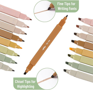 Dual Tip Aesthetic Highlighters, 8 pcs, Chisel & Fine Tips