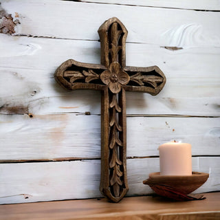 Rosemary Hand Carved Wood Wall Cross