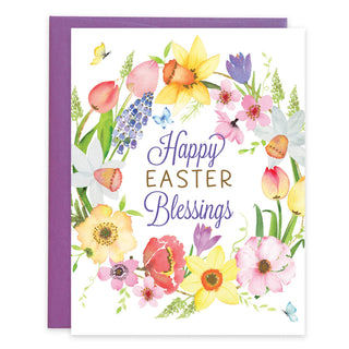 With Scripture Easter Greeting Card - Spring Flower Wreath