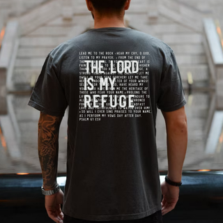 In the Lord I Take Refuge Psalm 61 Comfort Colors Tshirt - Back Design - March 2026 Collection