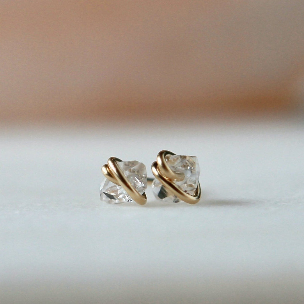 14k Gold Herkimer Diamond Earrings