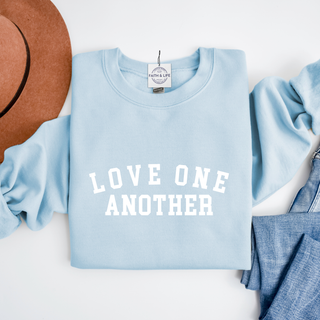 Love One Another Christian Cozy Crewneck Valentine Sweatshirt