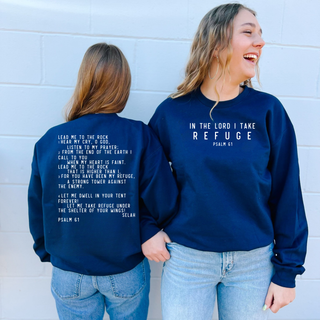 In the Lord I Take Refuge Psalm 61 Crewneck Sweatshirt - Front and Back Design - March 2026 Collection