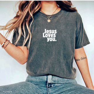 Jesus Loves You Bright Colors Christian Crewneck T-Shirt Apparel
