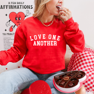 Love One Another Christian Cozy Crewneck Valentine Sweatshirt