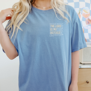 In the Lord I Take Refuge Psalm 61 Comfort Colors T-shirt - Front Only Pocket Design - March 2026 Collection