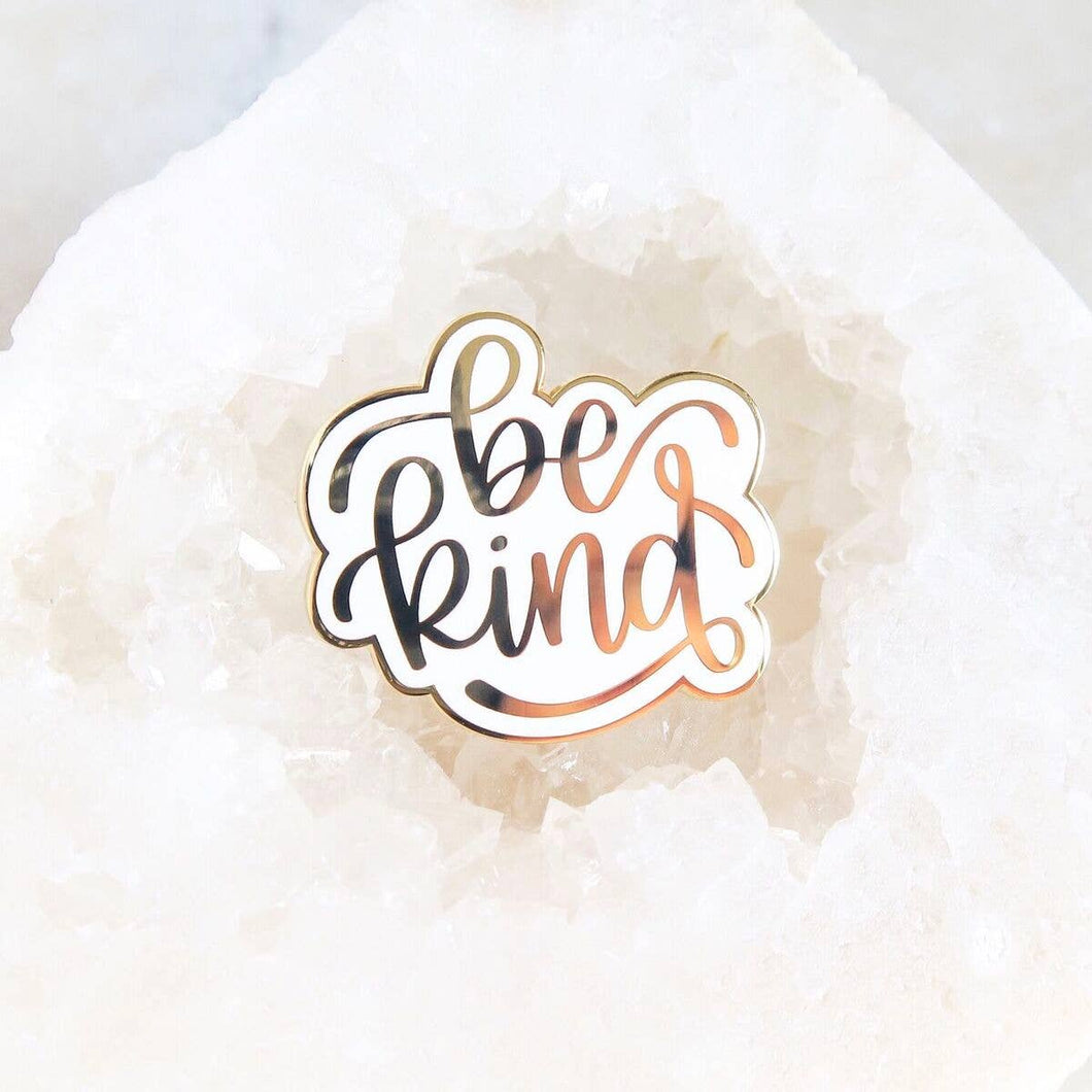Be Kind Enamel Pin - Gold and White