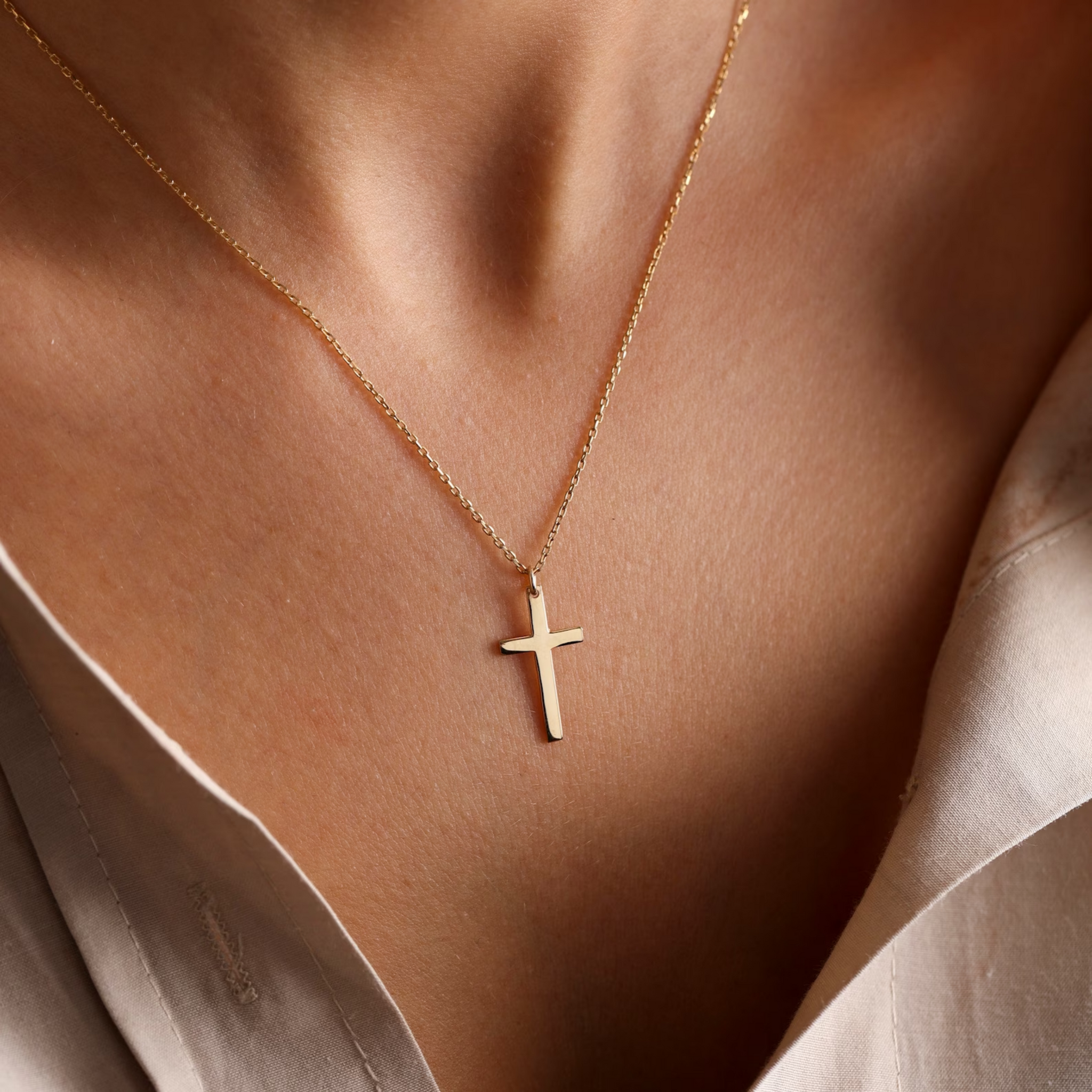 14k gold online dainty cross necklace
