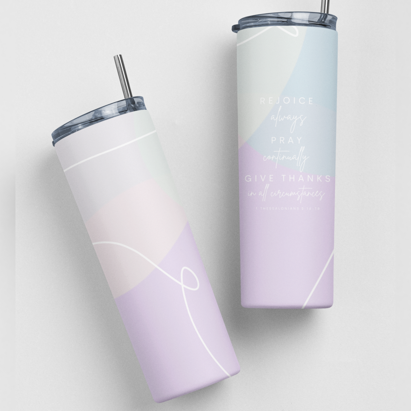 Rejoice Always Bible Verse Pastel Stainless Steel Double-Wall Vacuum Sealed Insulated 20oz. Travel Tumbler With Straw For Hot or Cold Beverages