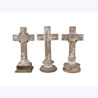 Wood Tabletop Cross with 3D Tin Flower