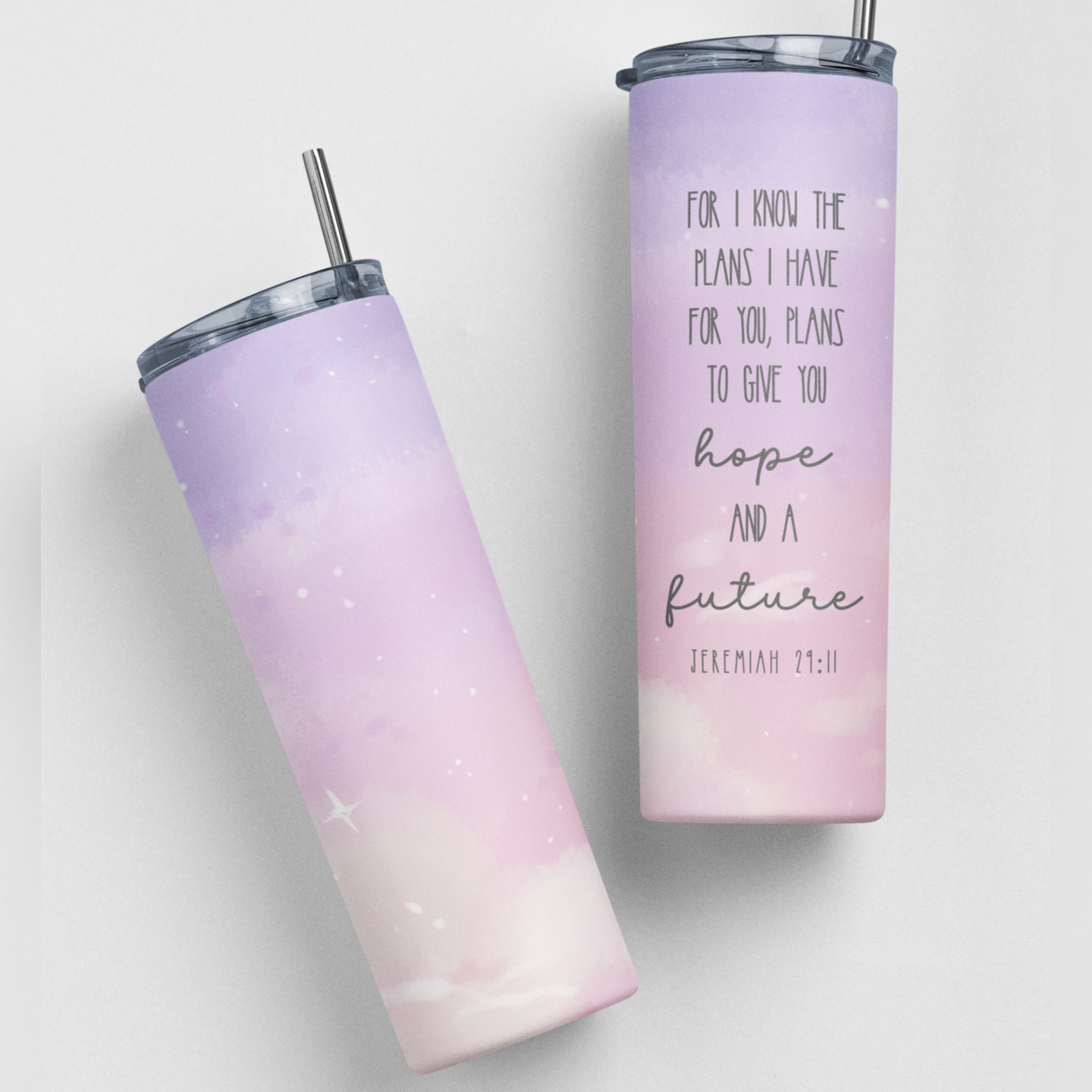 Jeremiah 29:11 Bible Verse Stainless Steel Double-Wall Vacuum Sealed Insulated 20oz. Travel Tumbler With Straw For Hot or Cold Beverages