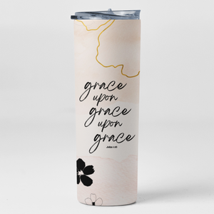 Grace Upon Grace Bible Verse Stainless Steel Double-Wall Vacuum Sealed Insulated 20oz. Travel Tumbler With Straw For Hot or Cold Beverages