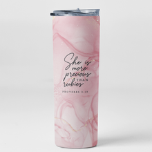 She Is More Precious Than Rubies Bible Verse Christian Stainless Steel Double-Wall Vacuum Sealed Insulated 20oz. Travel Tumbler With Straw For Hot or Cold Beverages
