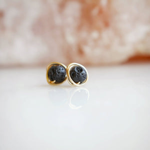 Lava Stone Diffuser Stud Earrings - Wire Wrapped