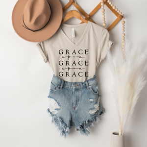 Grace Upon Grace V- Neck Tee in Multiple Color Options- Naptime Faithwear