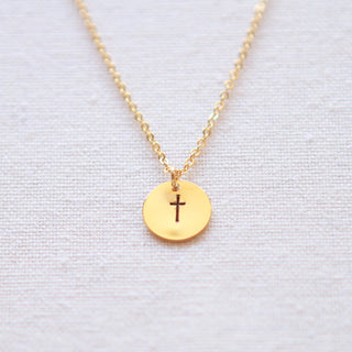 Sterling Silver or 14k Gold Fill Cross Disk Necklace
